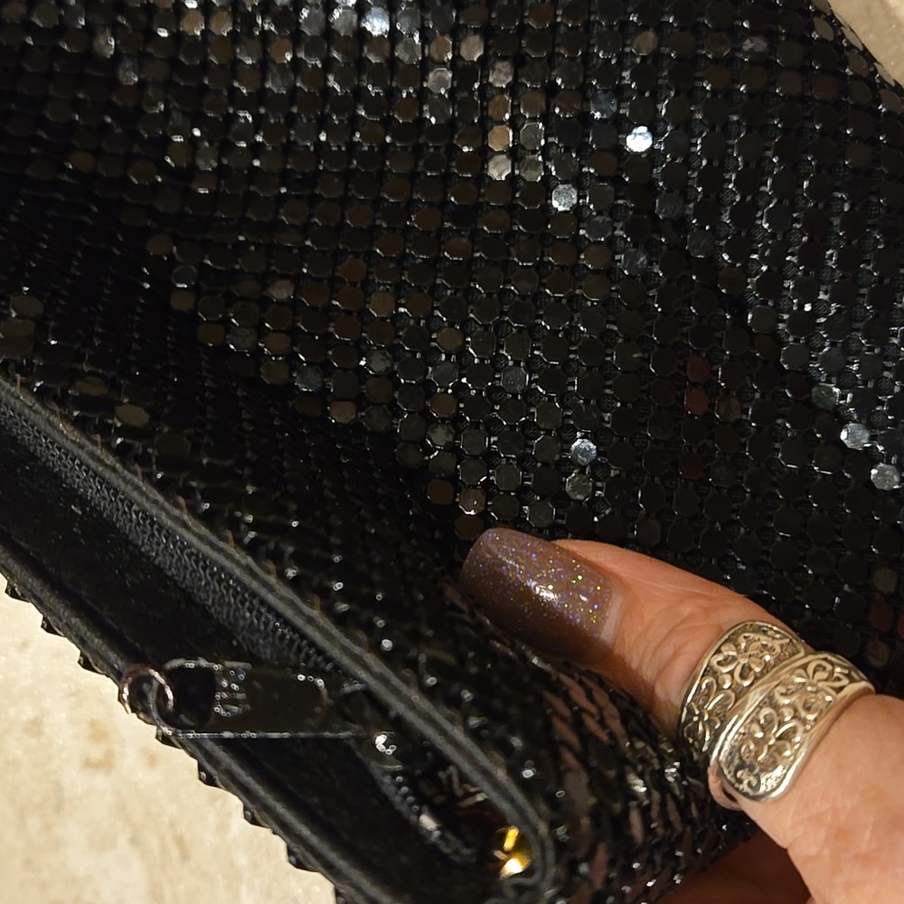 Whiting and Davis International Black Sequin Mesh Evening bag/Zipper Clutch - Picture 3 of 9